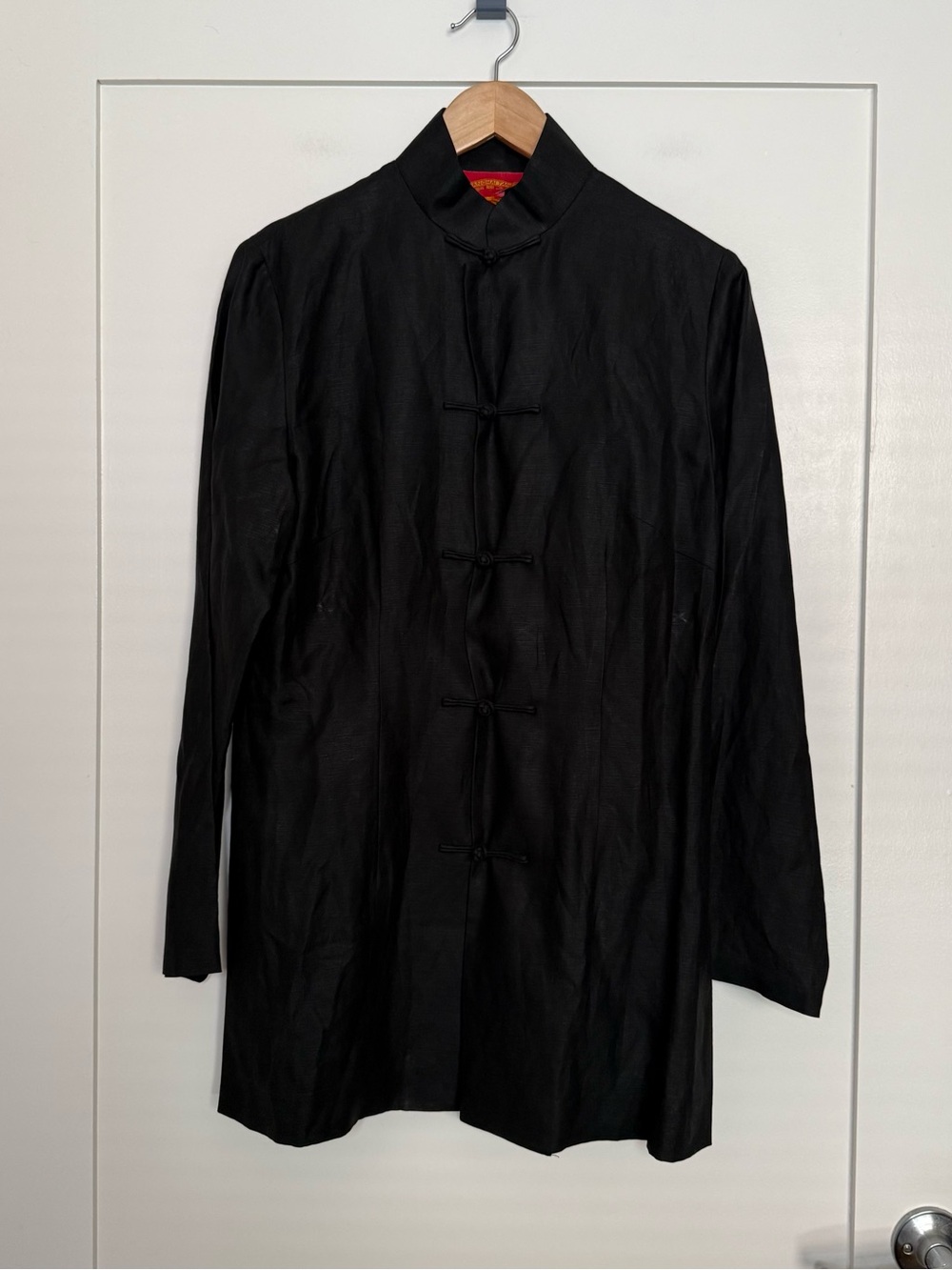 Shanghai Tang Jacket Tunic Womens Sz S ? Black Mandarin Collar Frog Button